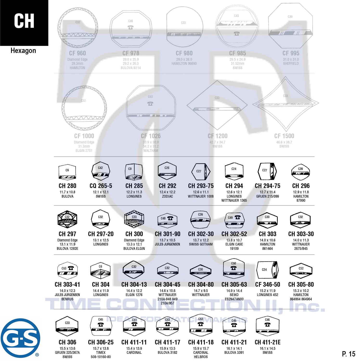 G-S HEXAGON (CH) CYLINDER FANCY CRYSTALS - PLASTIC FLAT LOWER EDGE