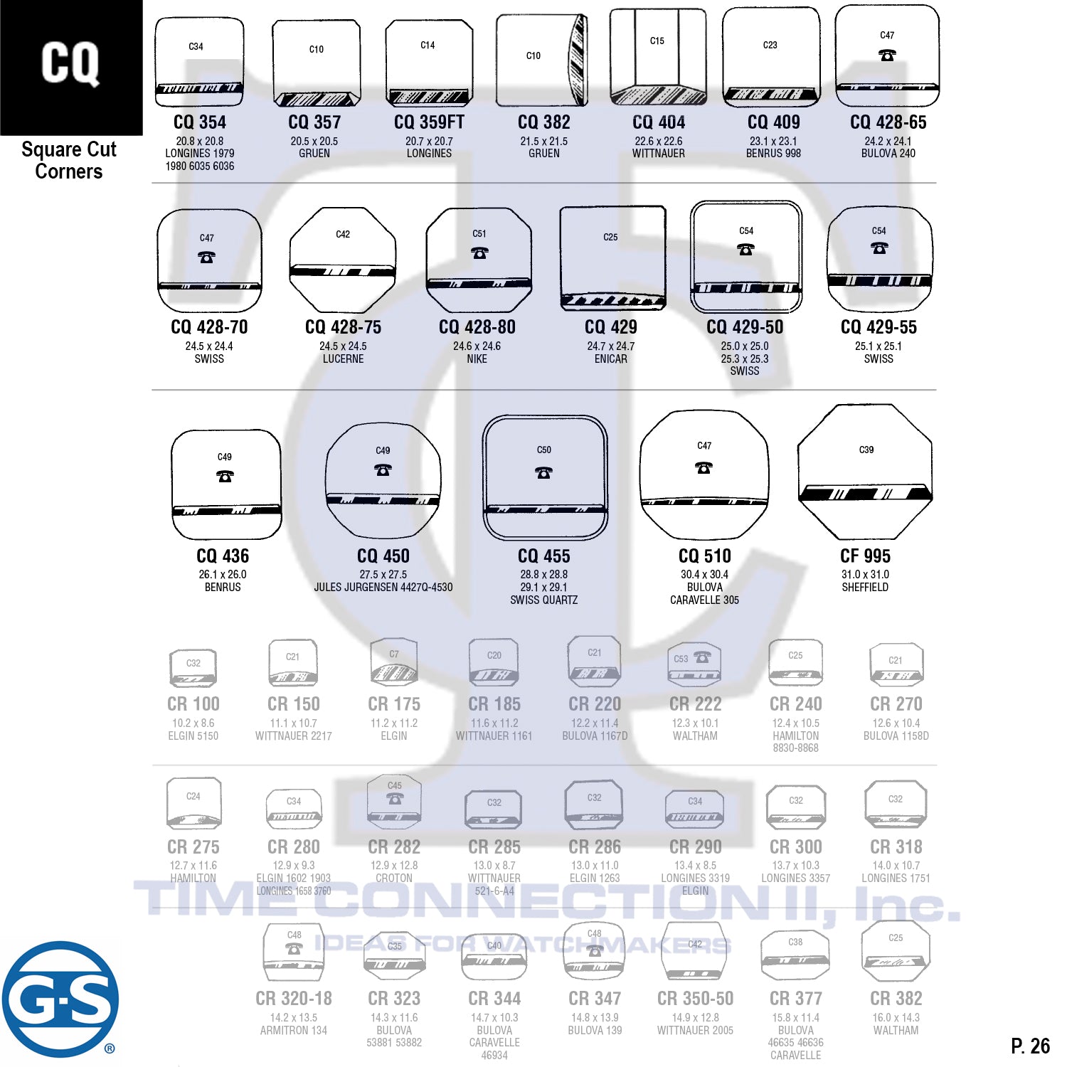 G-S SQUARE CUT CORNERS (CQ) CYLINDER FANCY CRYSTALS - PLASTIC FLAT LOWER EDGE