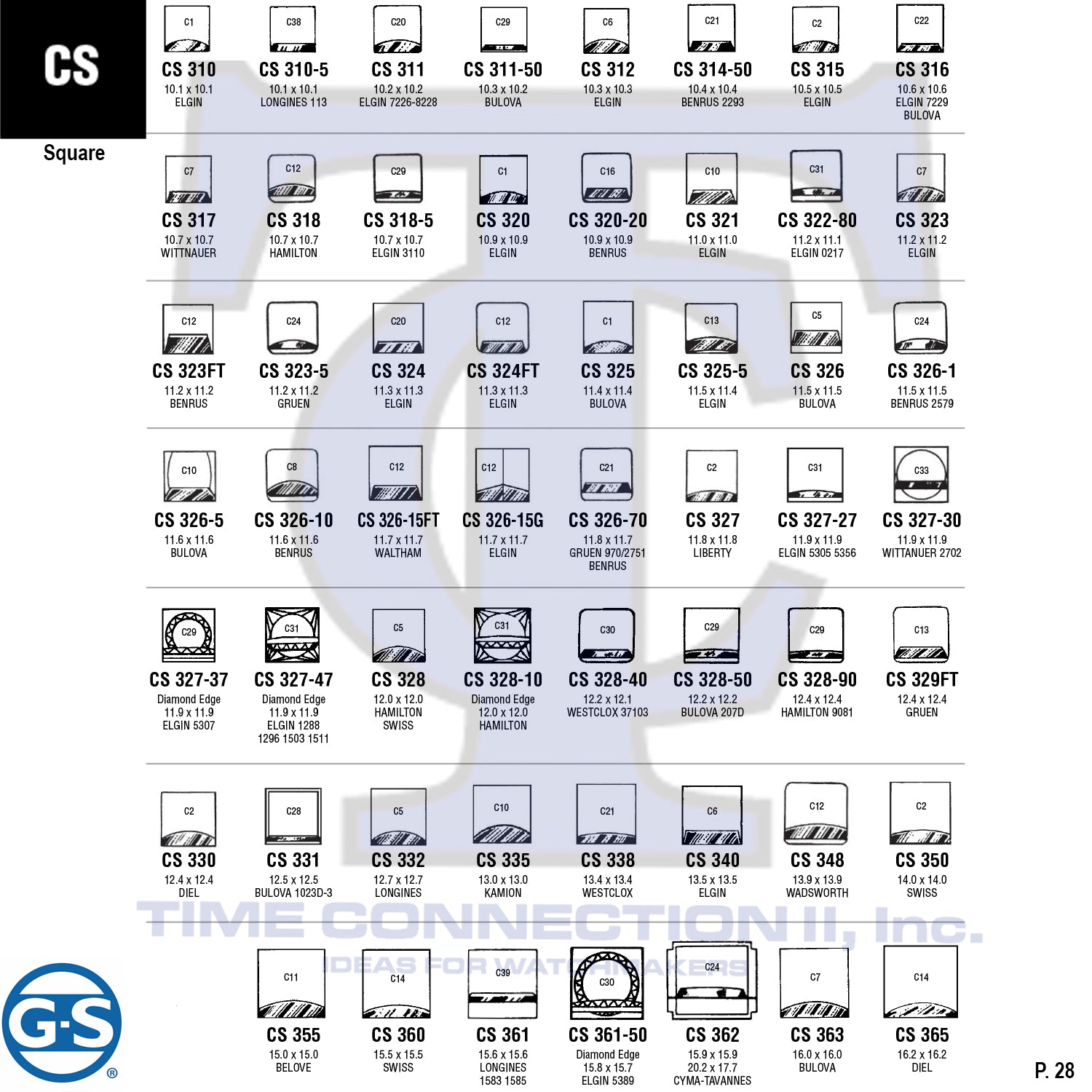 G-S SQUARE (CS) CYLINDER FANCY CRYSTALS - PLASTIC FLAT LOWER EDGE