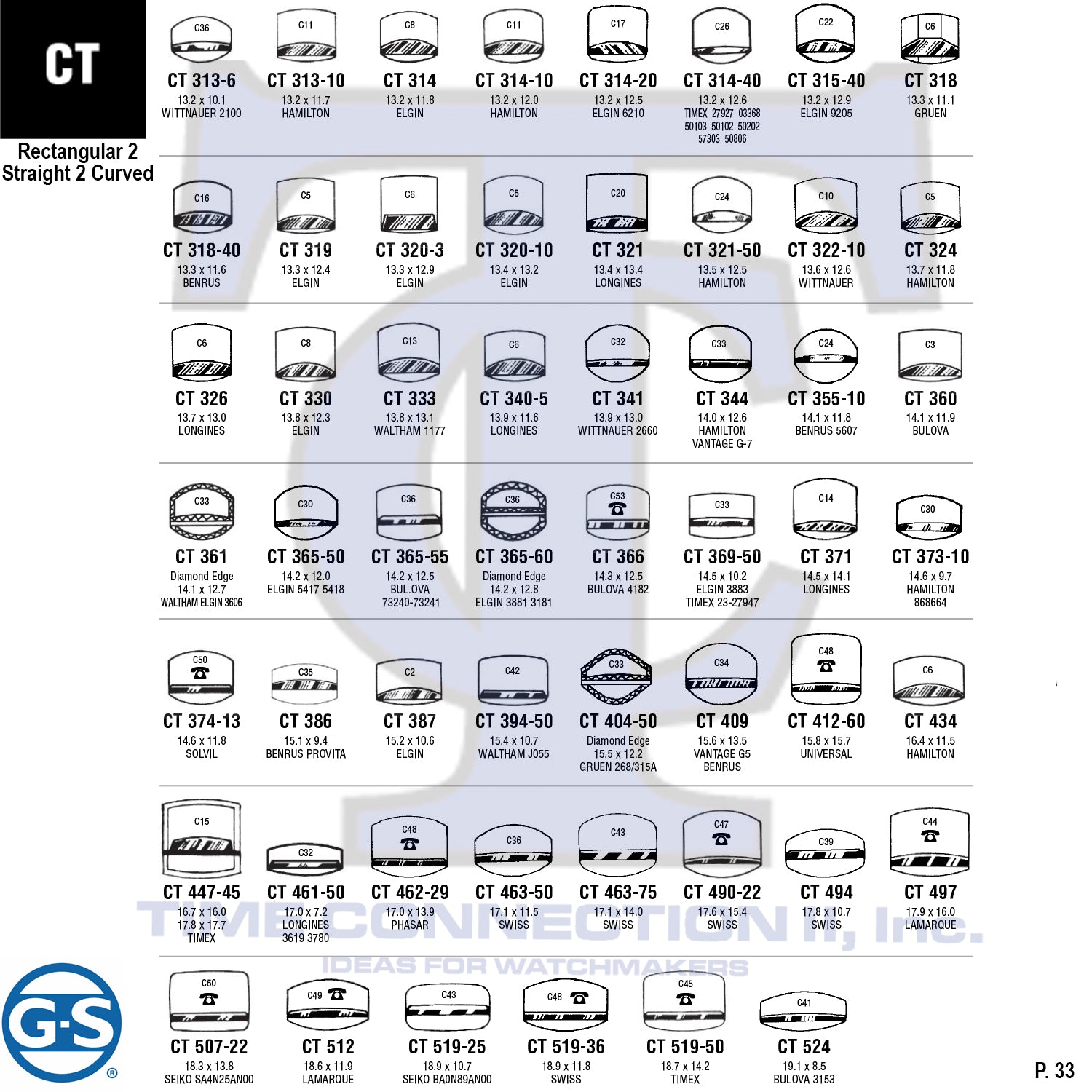 G-S RECTANGULAR 2 STRAIGHT 2 CURVED (CT) CYLINDER PLASTIC FANCY CRYSTALS