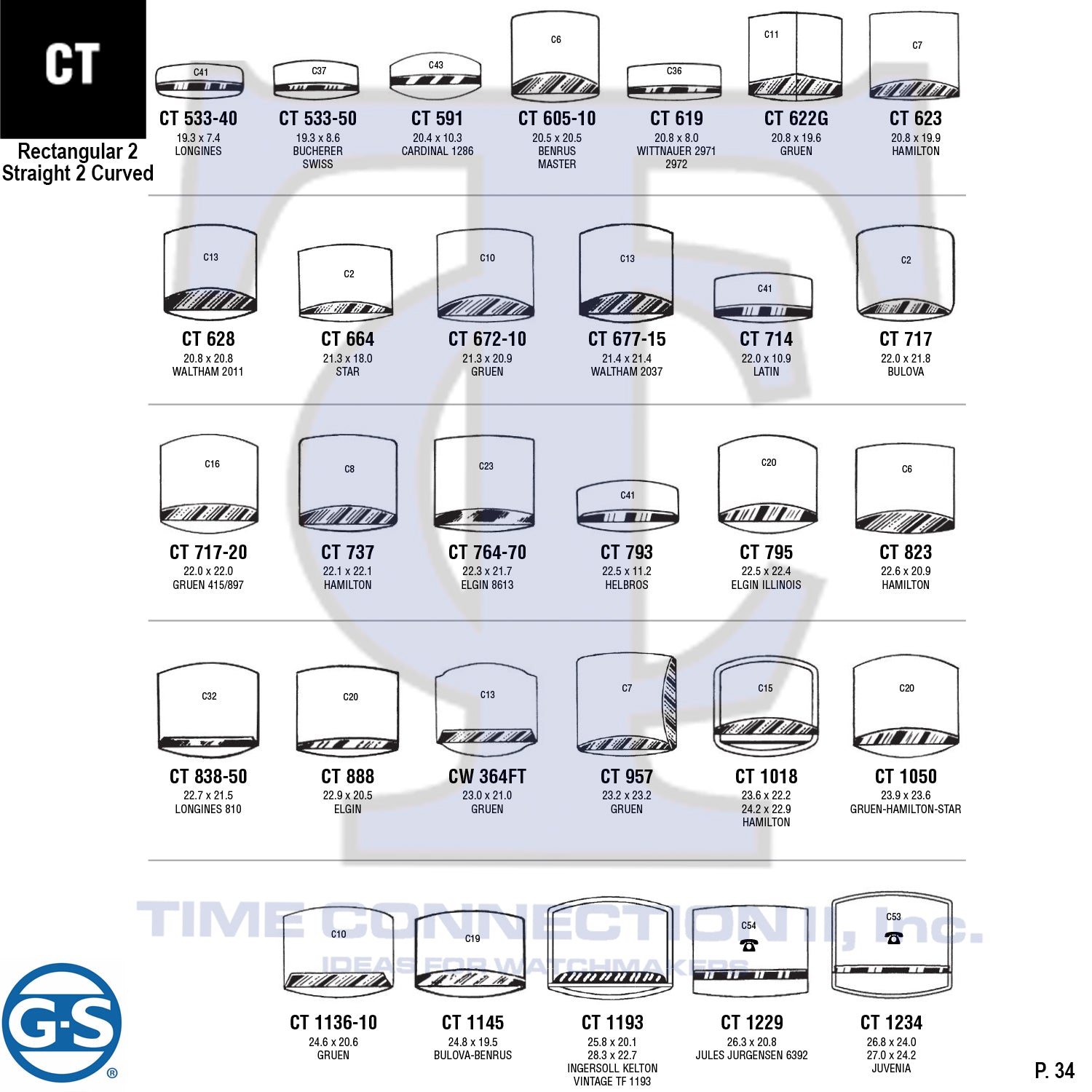 G-S RECTANGULAR 2 STRAIGHT 2 CURVED (CT) CYLINDER PLASTIC FANCY CRYSTALS