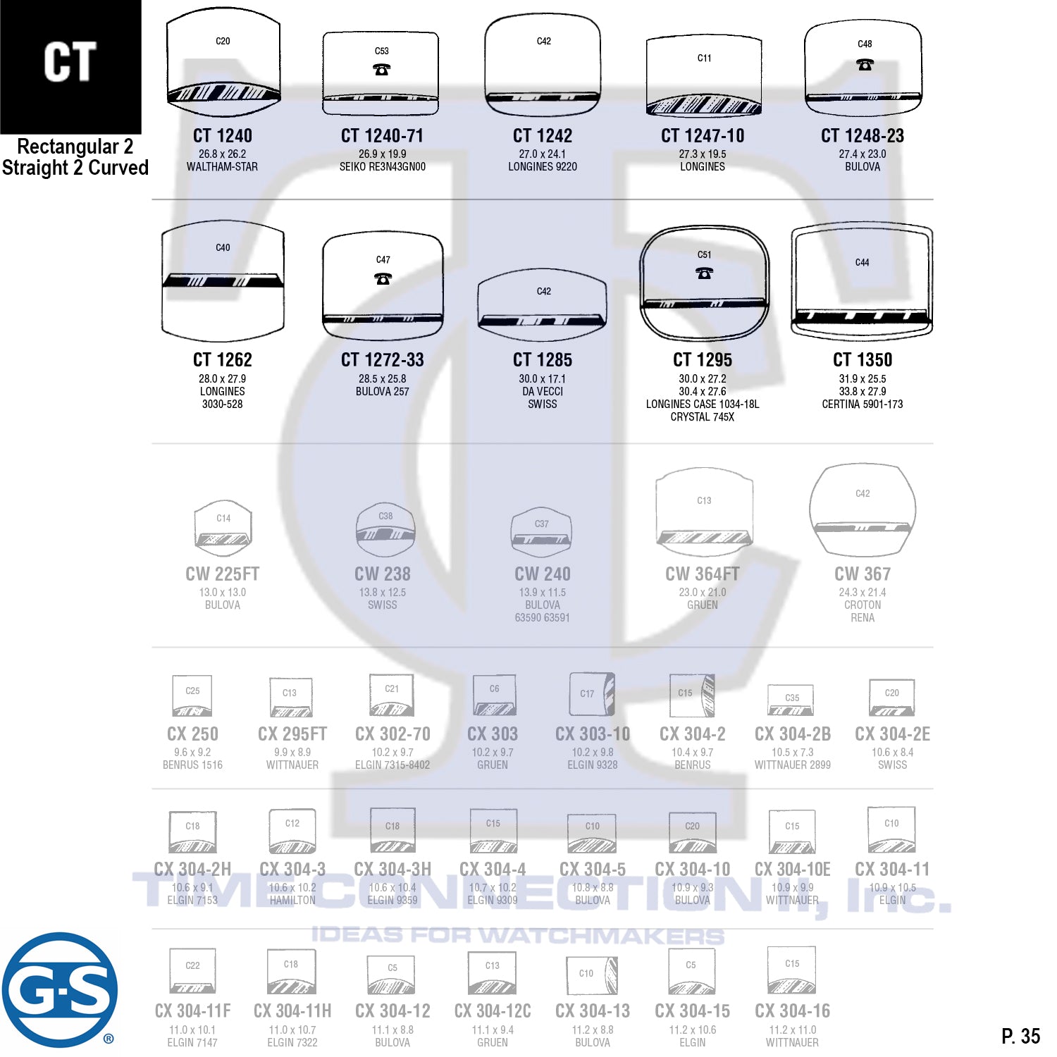 G-S RECTANGULAR 2 STRAIGHT 2 CURVED (CT) CYLINDER PLASTIC FANCY CRYSTALS