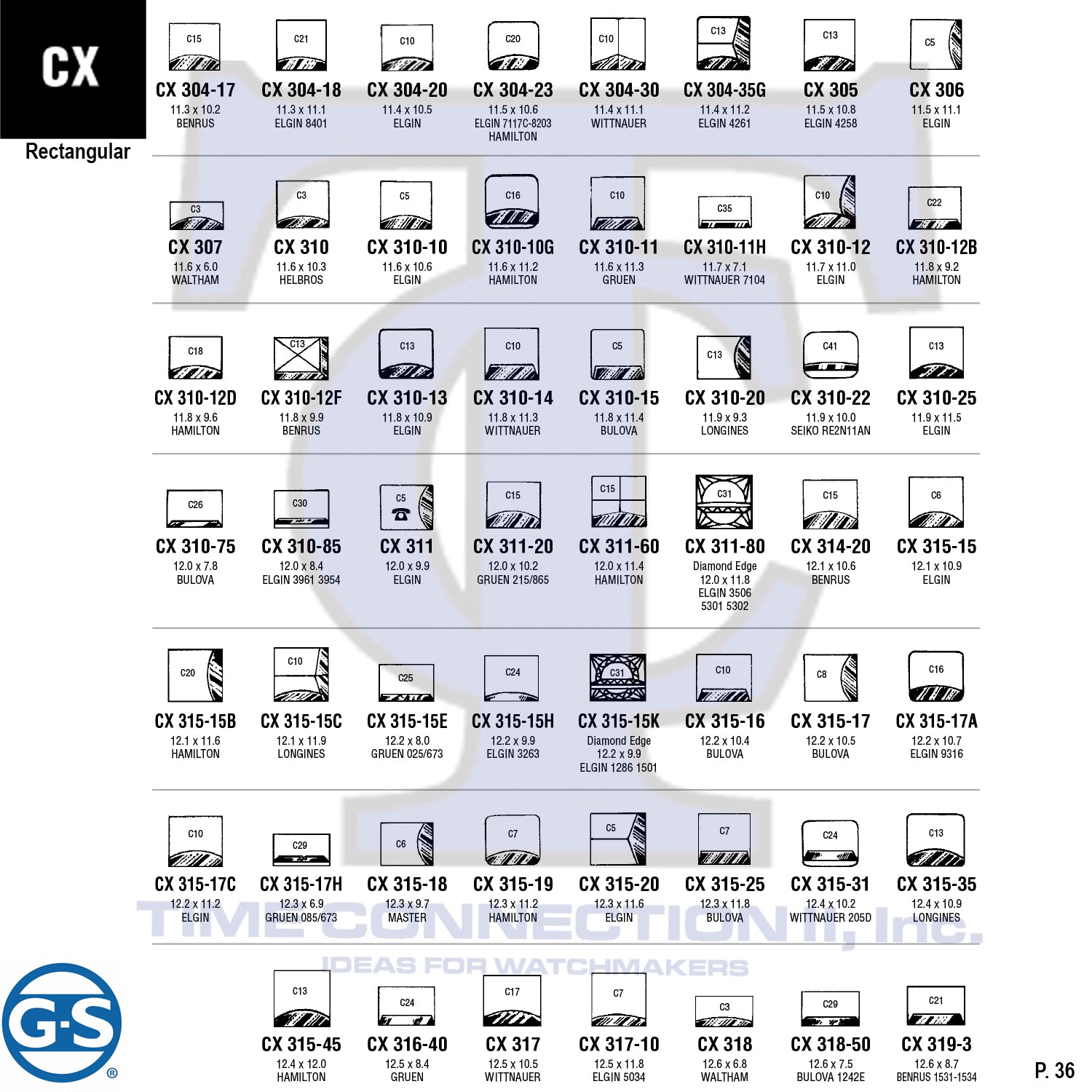 G-S RECTANGULAR (CX) CYLINDER FANCY CRYSTALS - PLASTIC FLAT LOWER EDGE