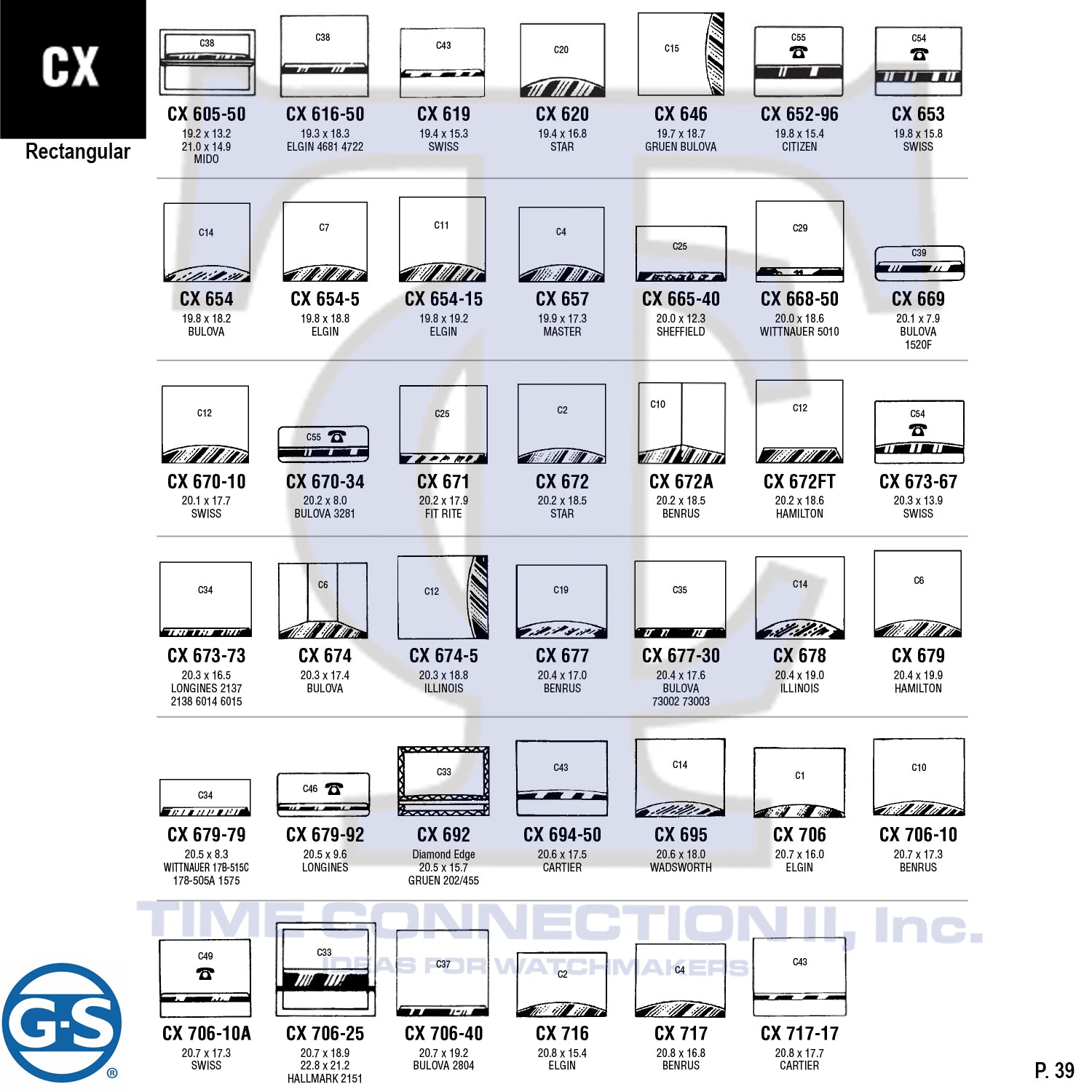 G-S RECTANGULAR (CX) CYLINDER FANCY CRYSTALS - PLASTIC FLAT LOWER EDGE