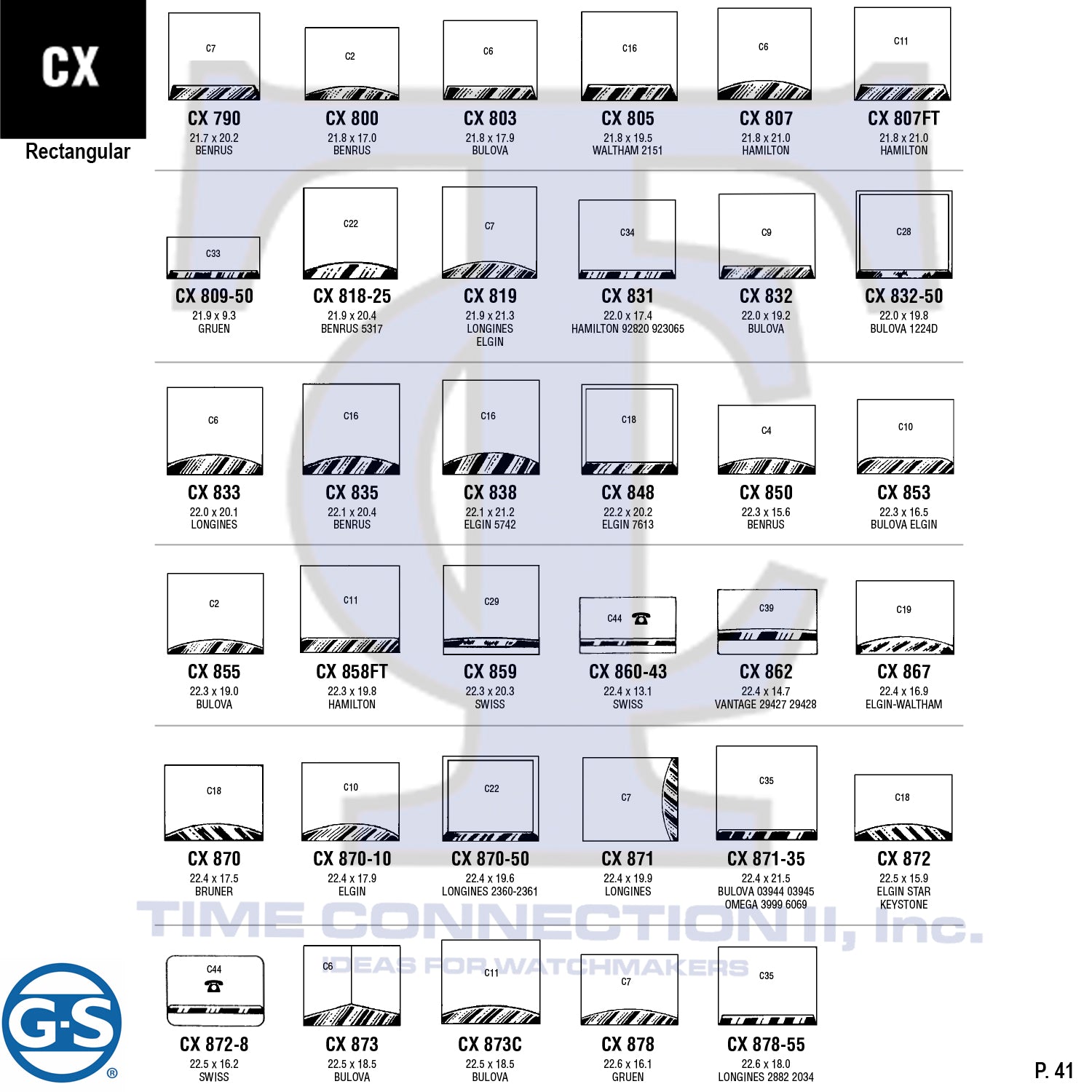 G-S RECTANGULAR (CX) CYLINDER FANCY CRYSTALS - PLASTIC FLAT LOWER EDGE