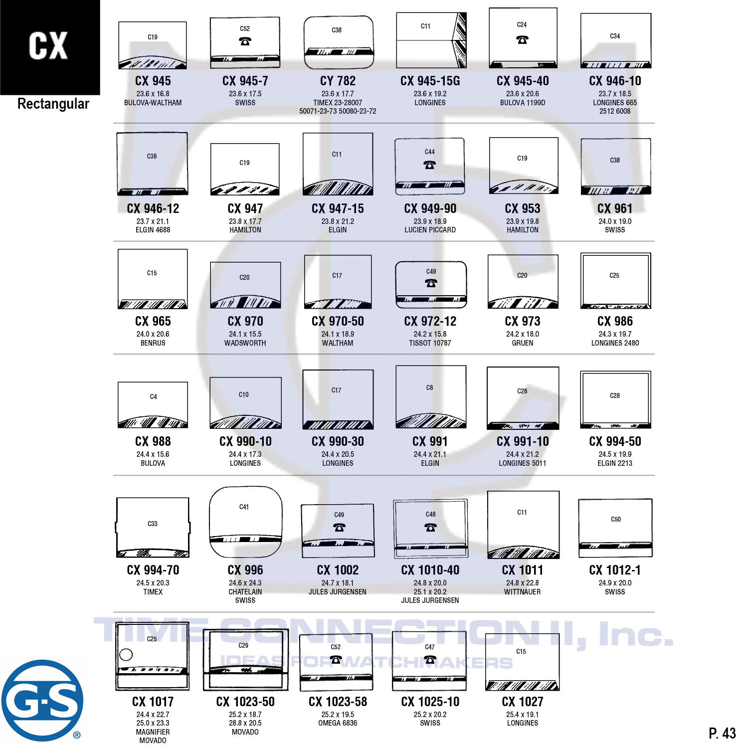 G-S RECTANGULAR (CX) CYLINDER FANCY CRYSTALS - PLASTIC FLAT LOWER EDGE