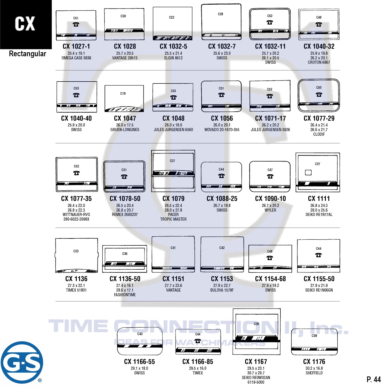 G-S RECTANGULAR (CX) CYLINDER FANCY CRYSTALS - PLASTIC FLAT LOWER EDGE