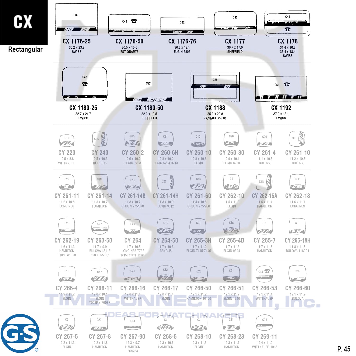 G-S RECTANGULAR (CX) CYLINDER FANCY CRYSTALS - PLASTIC FLAT LOWER EDGE