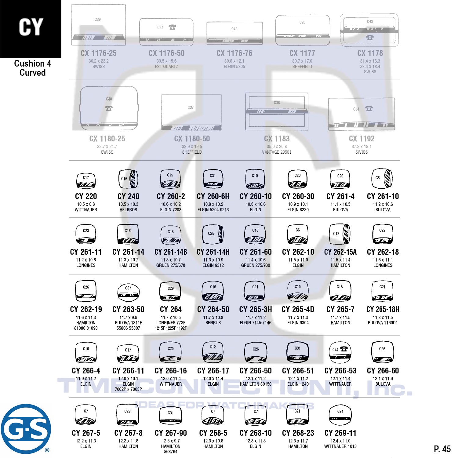 G-S CUSHION 4 CURVED (CY) CYLINDER FANCY CRYSTALS - PLASTIC FLAT LOWER EDGE