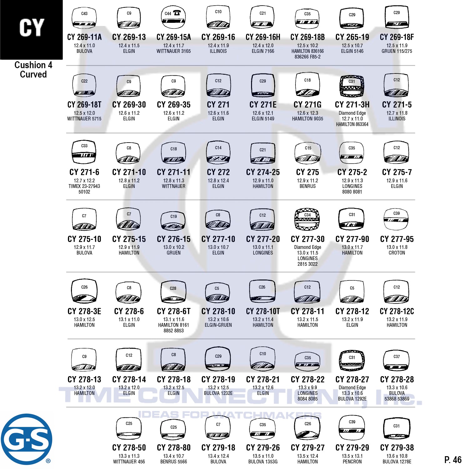 G-S CUSHION 4 CURVED (CY) CYLINDER FANCY CRYSTALS - PLASTIC FLAT LOWER EDGE