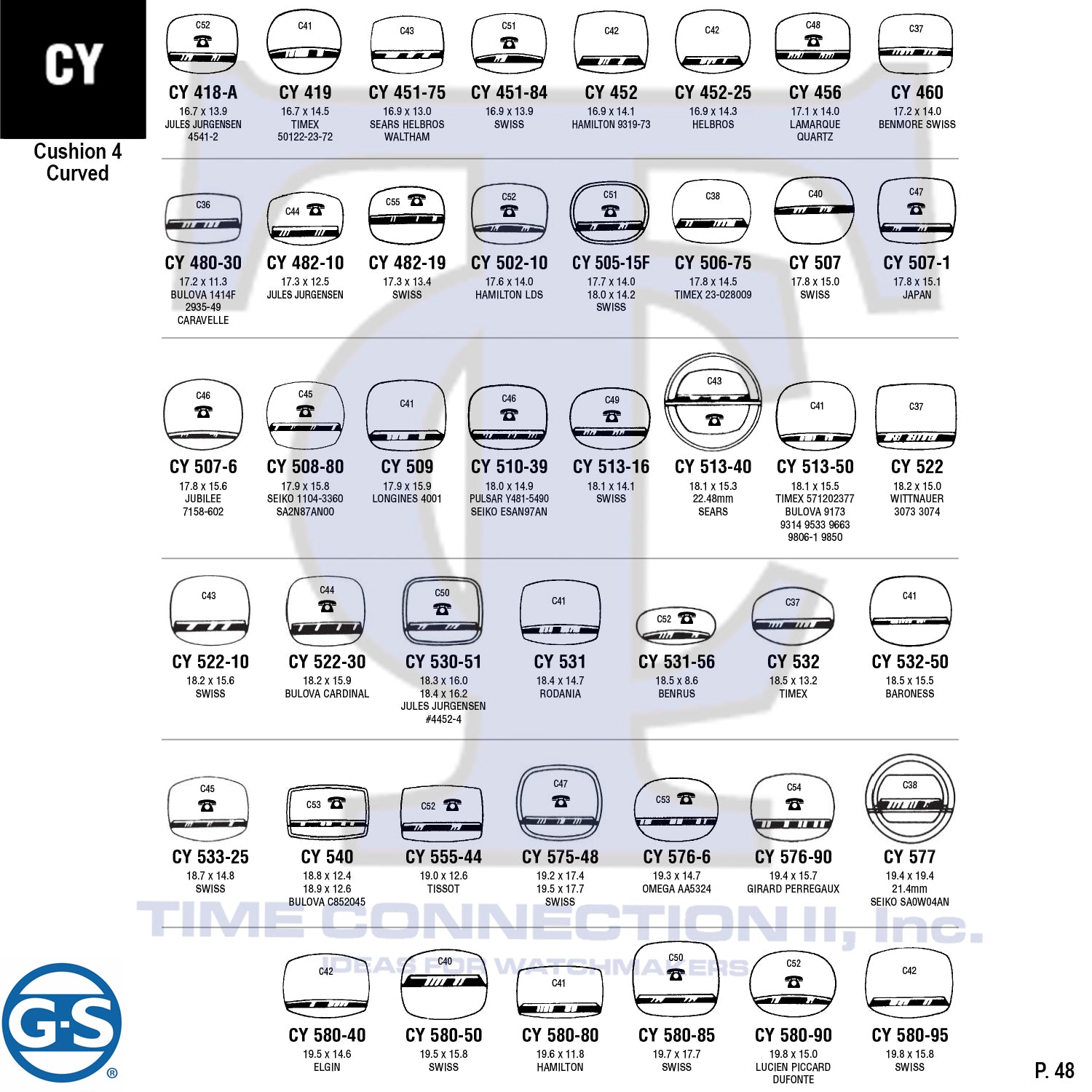 G-S CUSHION 4 CURVED (CY) CYLINDER FANCY CRYSTALS - PLASTIC FLAT LOWER EDGE