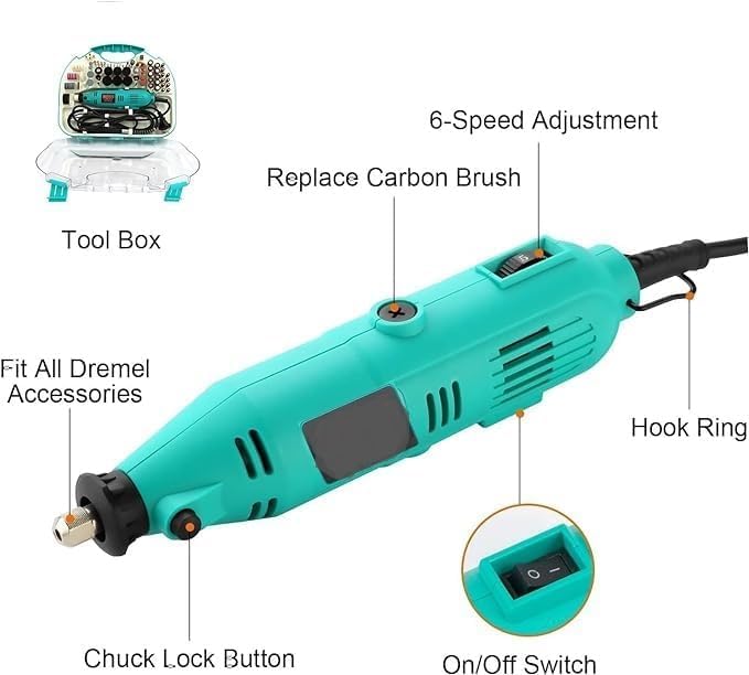 Electric Grinding & Engraving Kit with Chick and Flex Shaft (Set of 211 PCs)