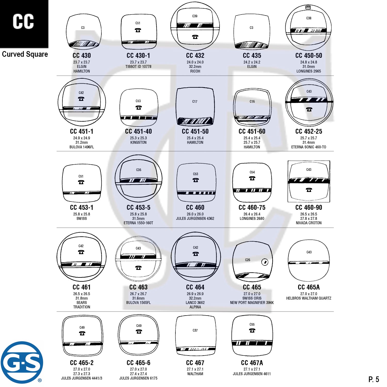 G-S CURVED SQUARE (CC) CYLINDER FANCY CRYSTALS - PLASTIC FLAT LOWER EDGE