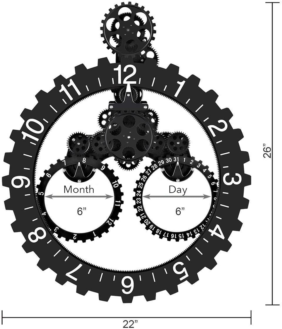 Modern Heavy Mechanical Gear Calendar / Day Wall Clock