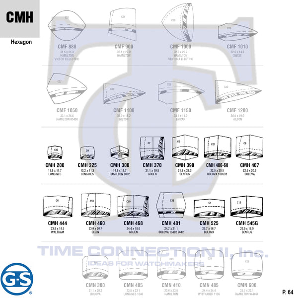 G-S HEXAGON (CMH) MILITARY CYLINDER FANCY CRYSTALS - PLASTIC CURVED LOWER EDGE