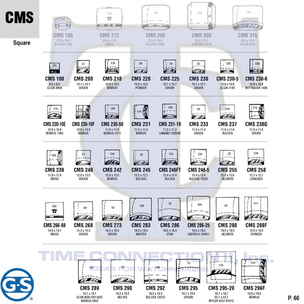 G-S SQUARE (CMS) MILITARY CYLINDER FANCY CRYSTALS - PLASTIC CURVED LOWER EDGE