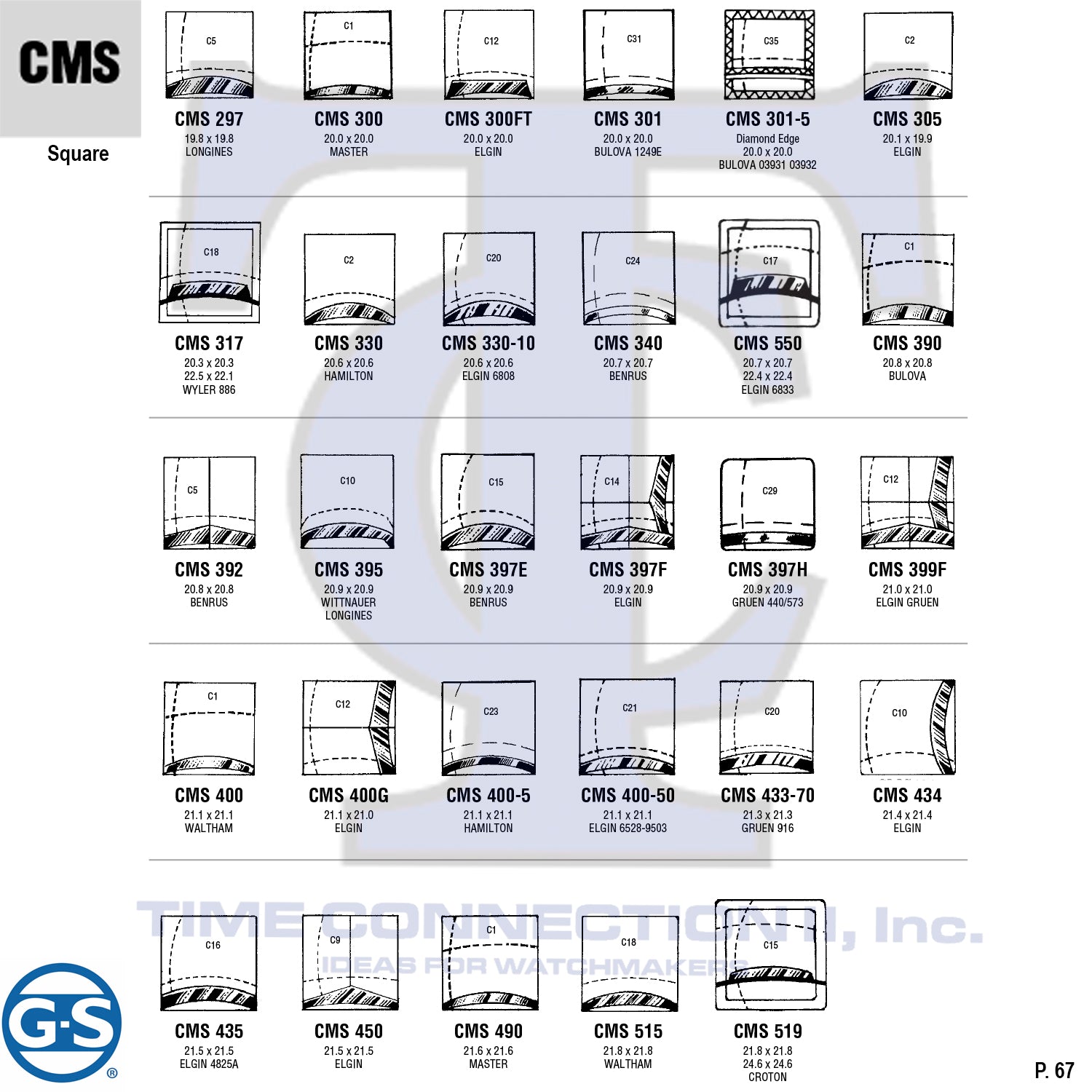 G-S SQUARE (CMS) MILITARY CYLINDER FANCY CRYSTALS - PLASTIC CURVED LOWER EDGE