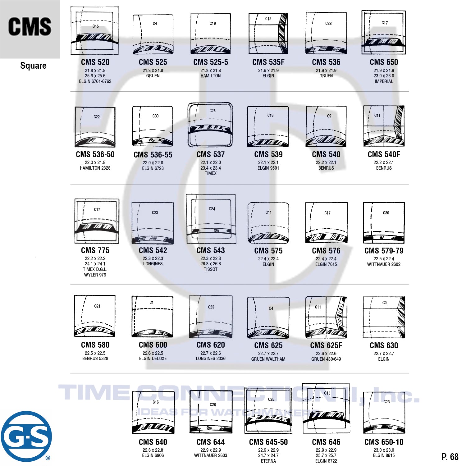 G-S SQUARE (CMS) MILITARY CYLINDER FANCY CRYSTALS - PLASTIC CURVED LOWER EDGE