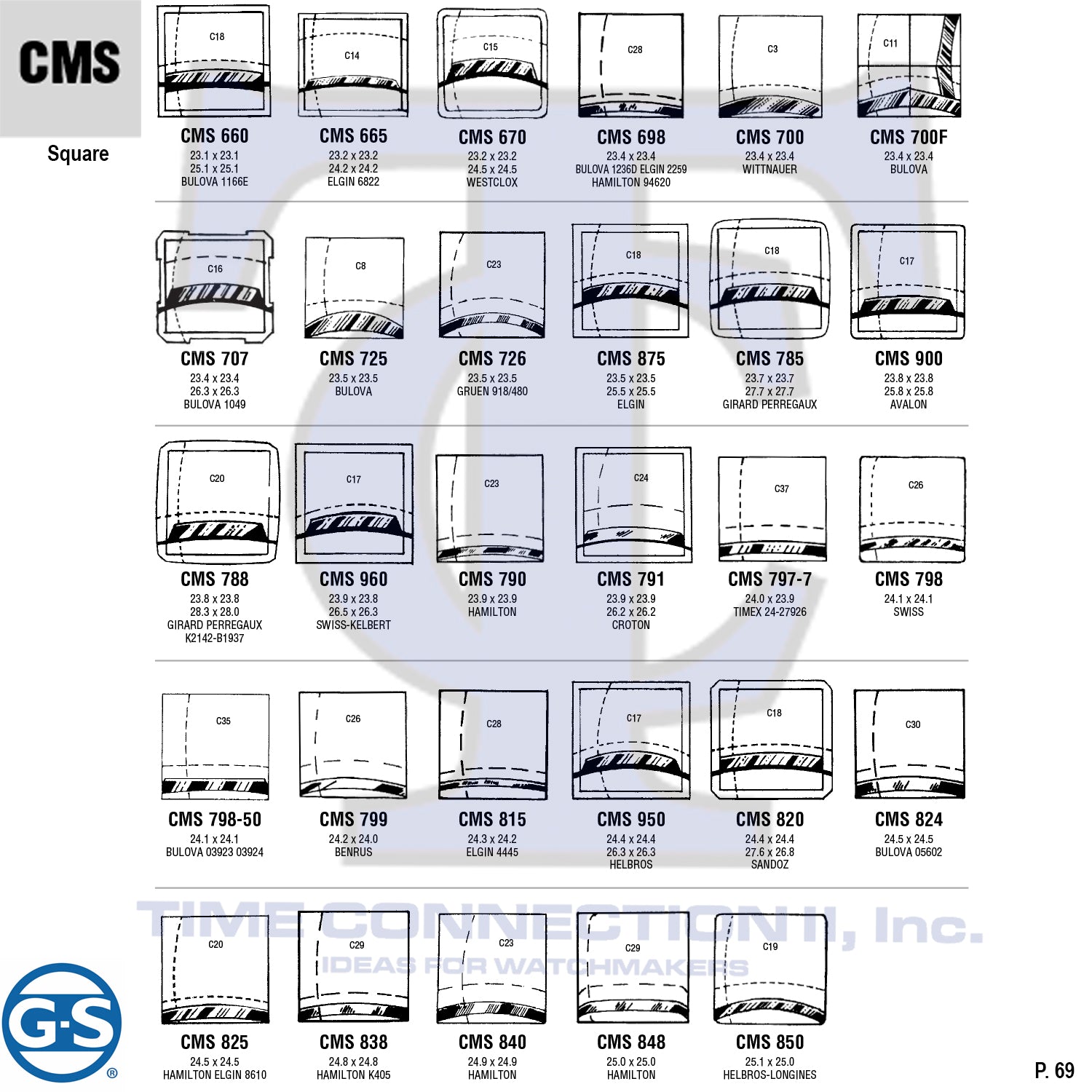 G-S SQUARE (CMS) MILITARY CYLINDER FANCY CRYSTALS - PLASTIC CURVED LOWER EDGE