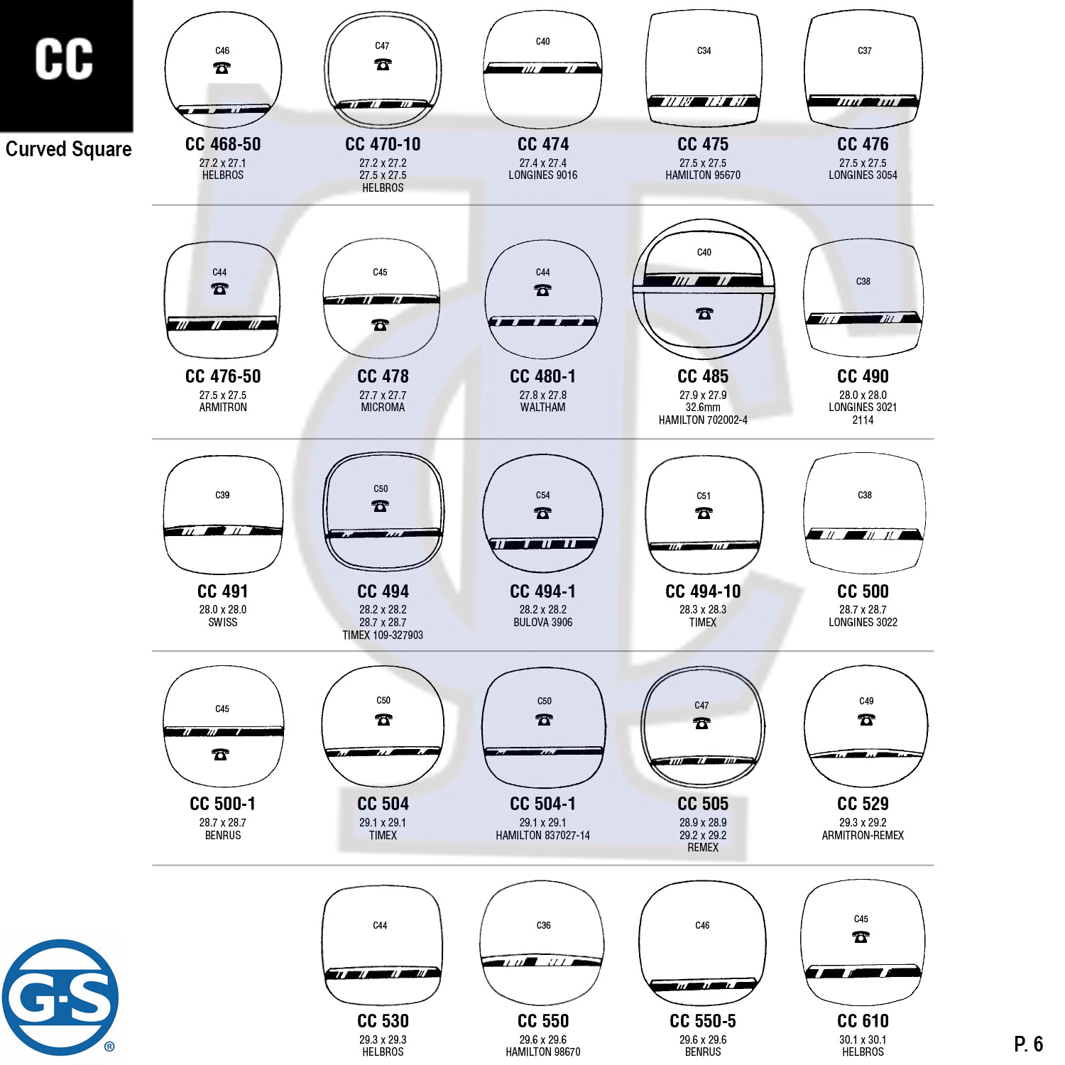 G-S CURVED SQUARE (CC) CYLINDER FANCY CRYSTALS - PLASTIC FLAT LOWER EDGE