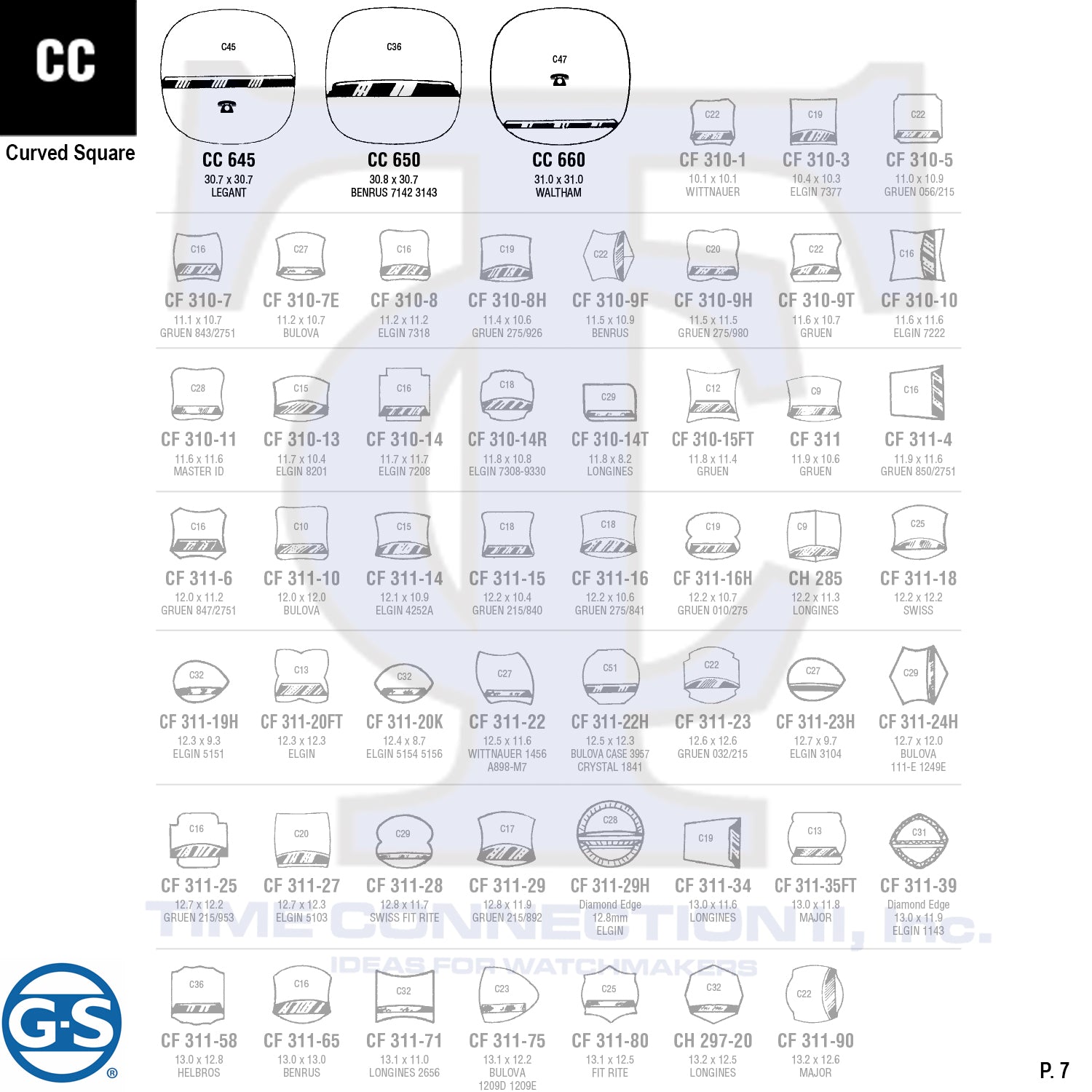 G-S CURVED SQUARE (CC) CYLINDER FANCY CRYSTALS - PLASTIC FLAT LOWER EDGE