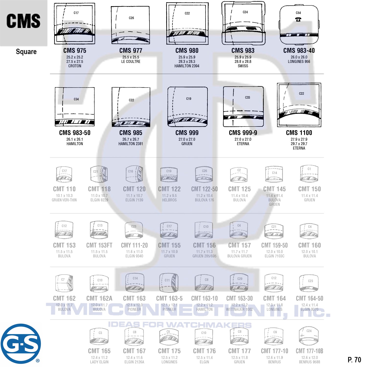 G-S SQUARE (CMS) MILITARY CYLINDER FANCY CRYSTALS - PLASTIC CURVED LOWER EDGE