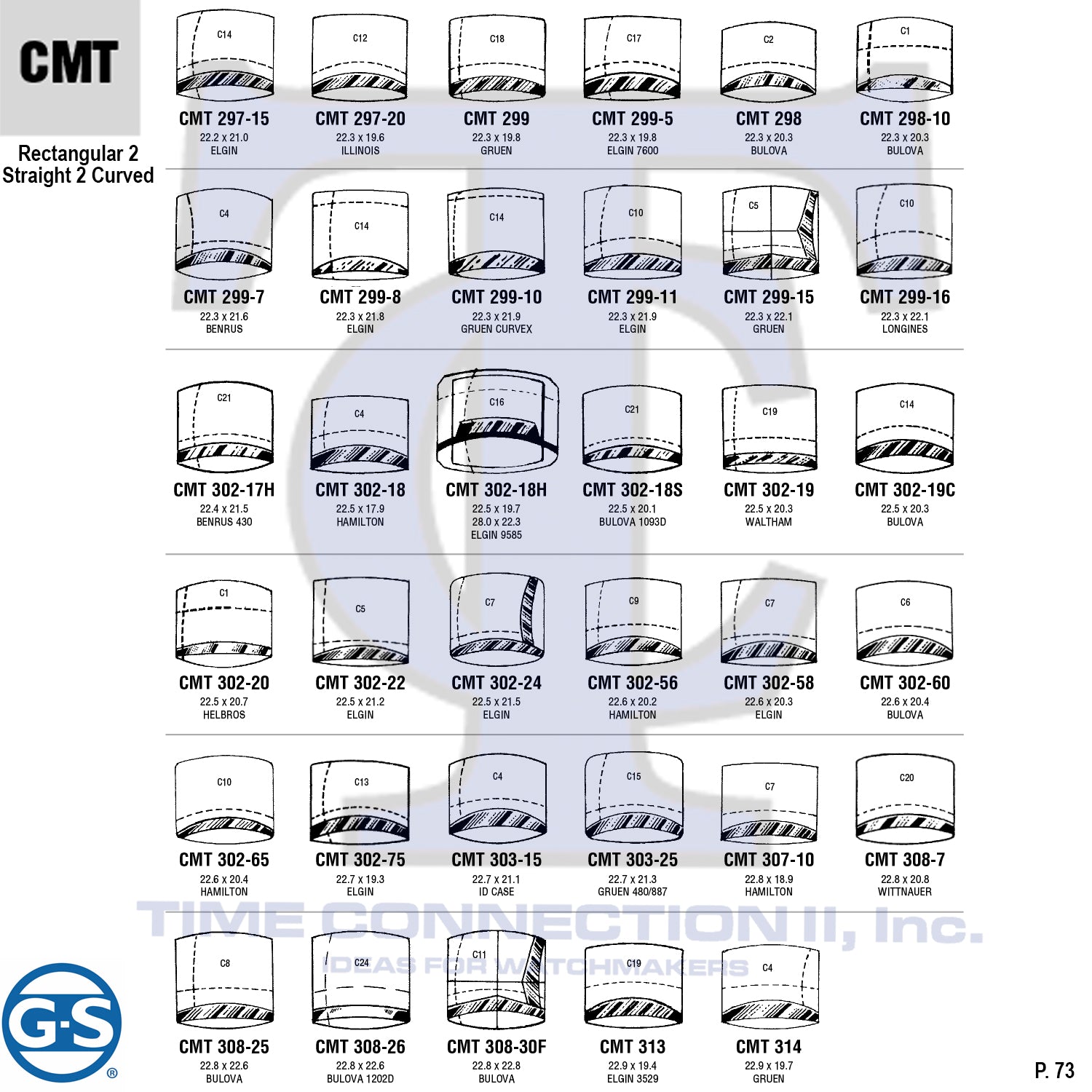 G-S RECTANGULAR 2 STRAIGHT 2 CURVED (CMT) MILITARY CYLINDER FANCY CRYSTALS - PLASTIC CURVED LOWER EDGE