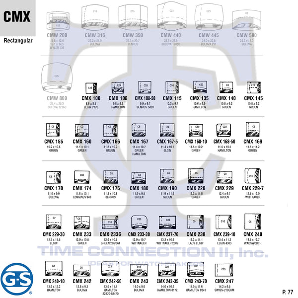 G-S RECTANGULAR (CMX) MILITARY CYLINDER FANCY CRYSTALS - PLASTIC CURVED LOWER EDGE