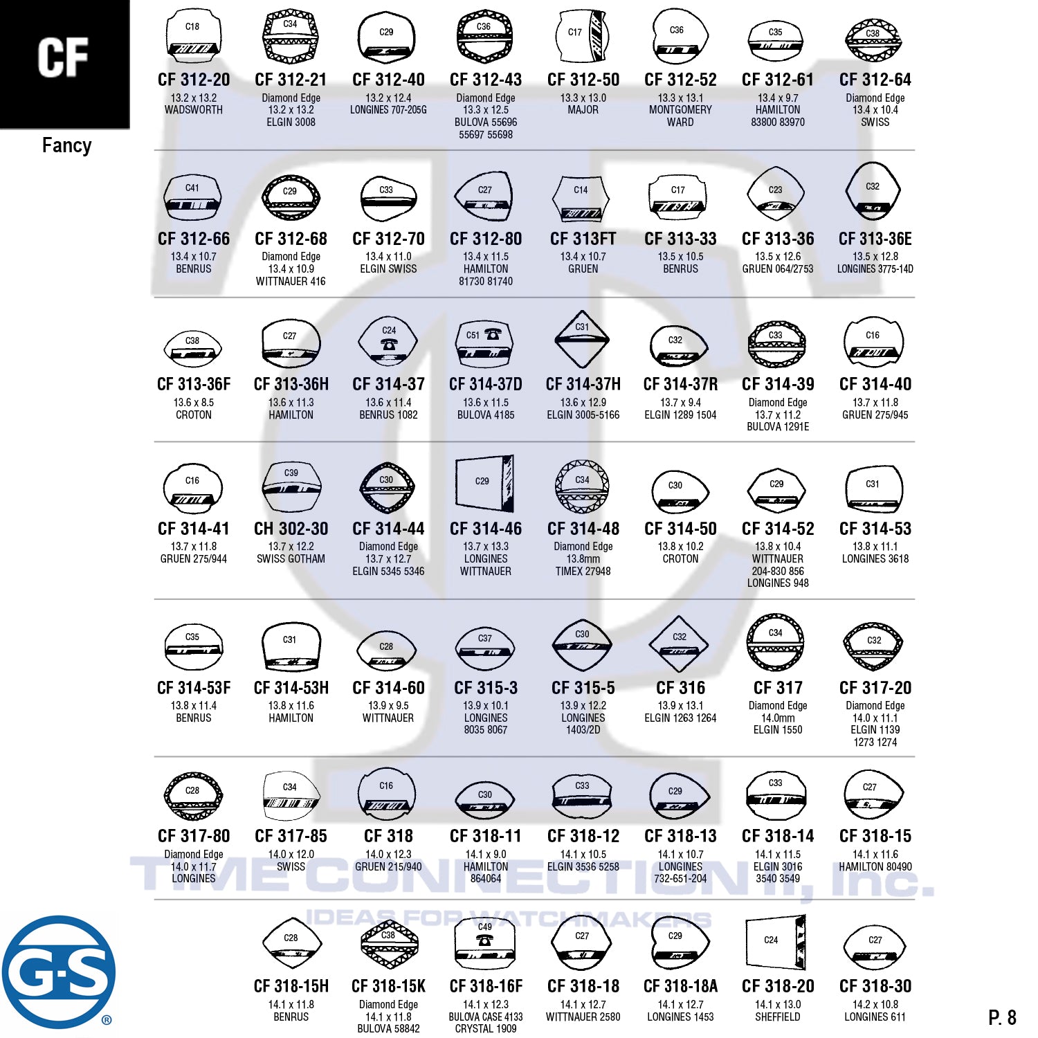 G-S FANCY (CF) CYLINDER FANCY CRYSTALS - PLASTIC FLAT LOWER EDGE