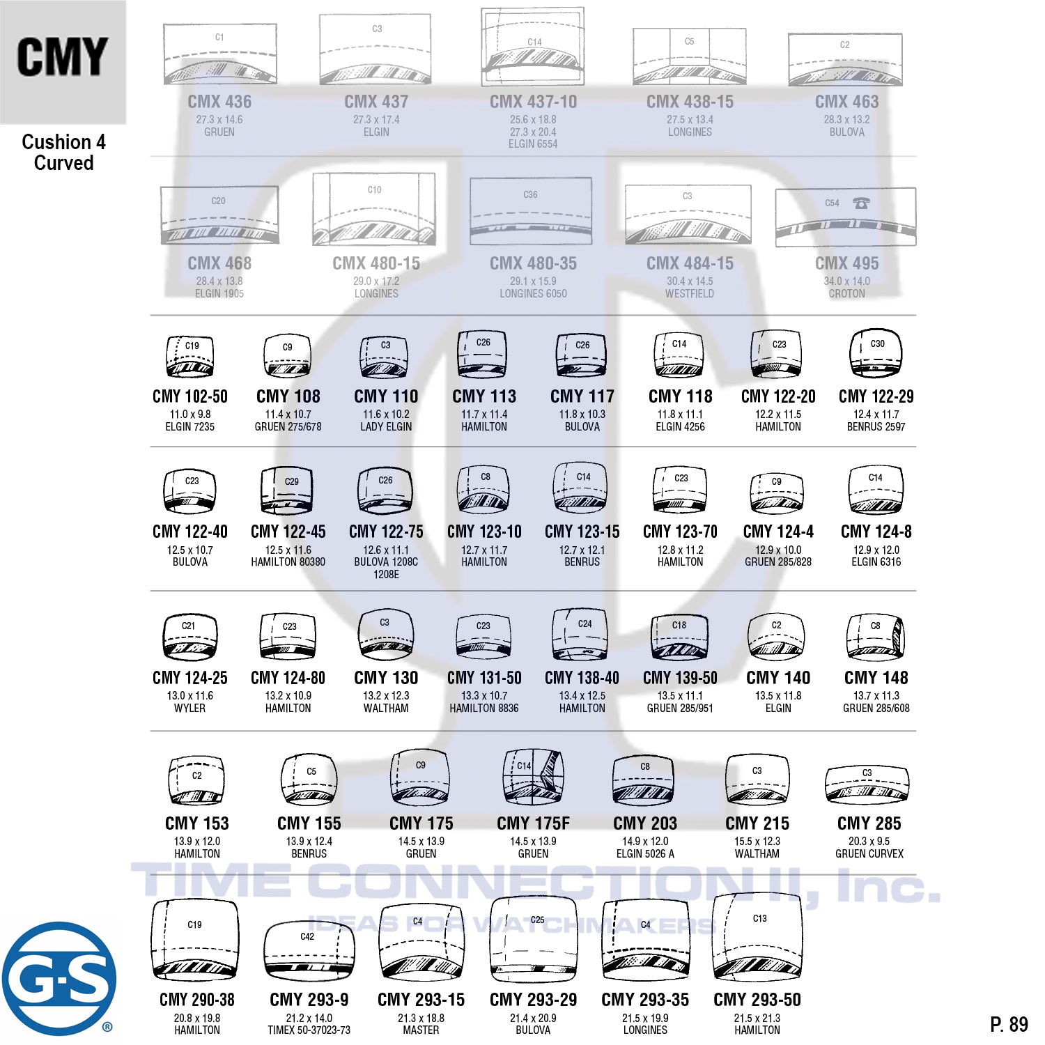 G-S CUSHION 4 CRUVED (CMY) MILITARY CYLINDER FANCY CRYSTALS - PLASTIC CURVED LOWER EDGE