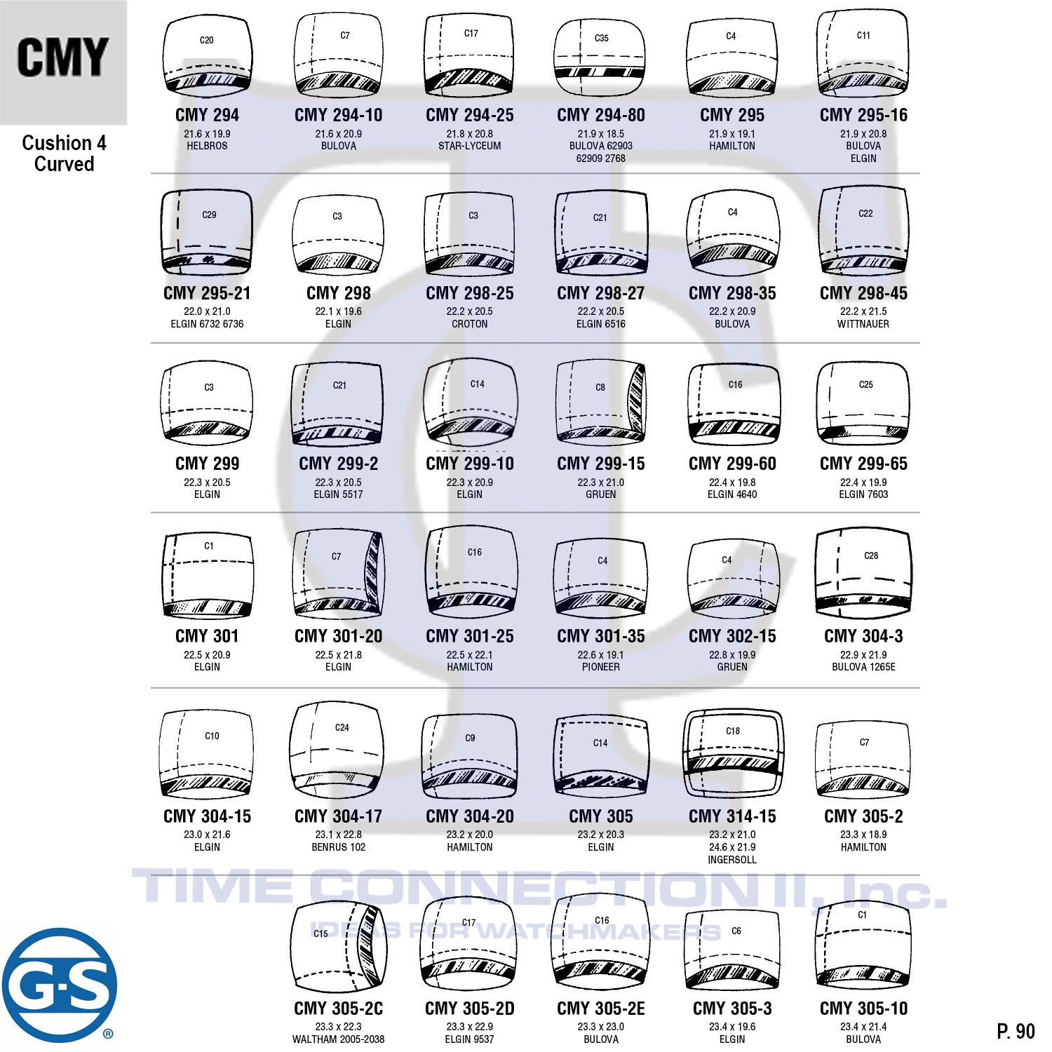 G-S CUSHION 4 CRUVED (CMY) MILITARY CYLINDER FANCY CRYSTALS - PLASTIC CURVED LOWER EDGE