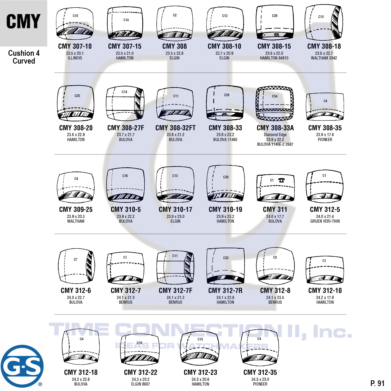 G-S CUSHION 4 CRUVED (CMY) MILITARY CYLINDER FANCY CRYSTALS - PLASTIC CURVED LOWER EDGE