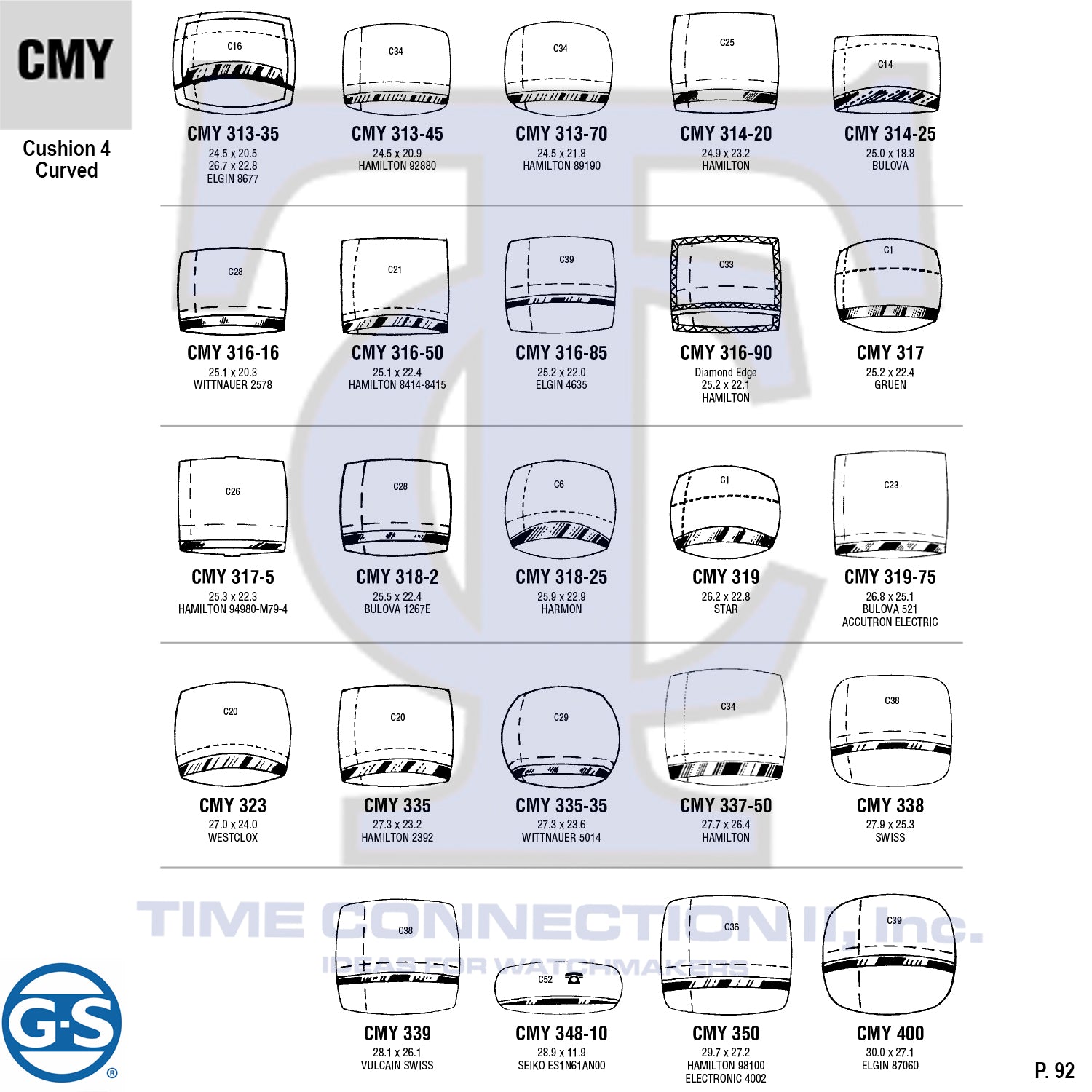 G-S CUSHION 4 CRUVED (CMY) MILITARY CYLINDER FANCY CRYSTALS - PLASTIC CURVED LOWER EDGE