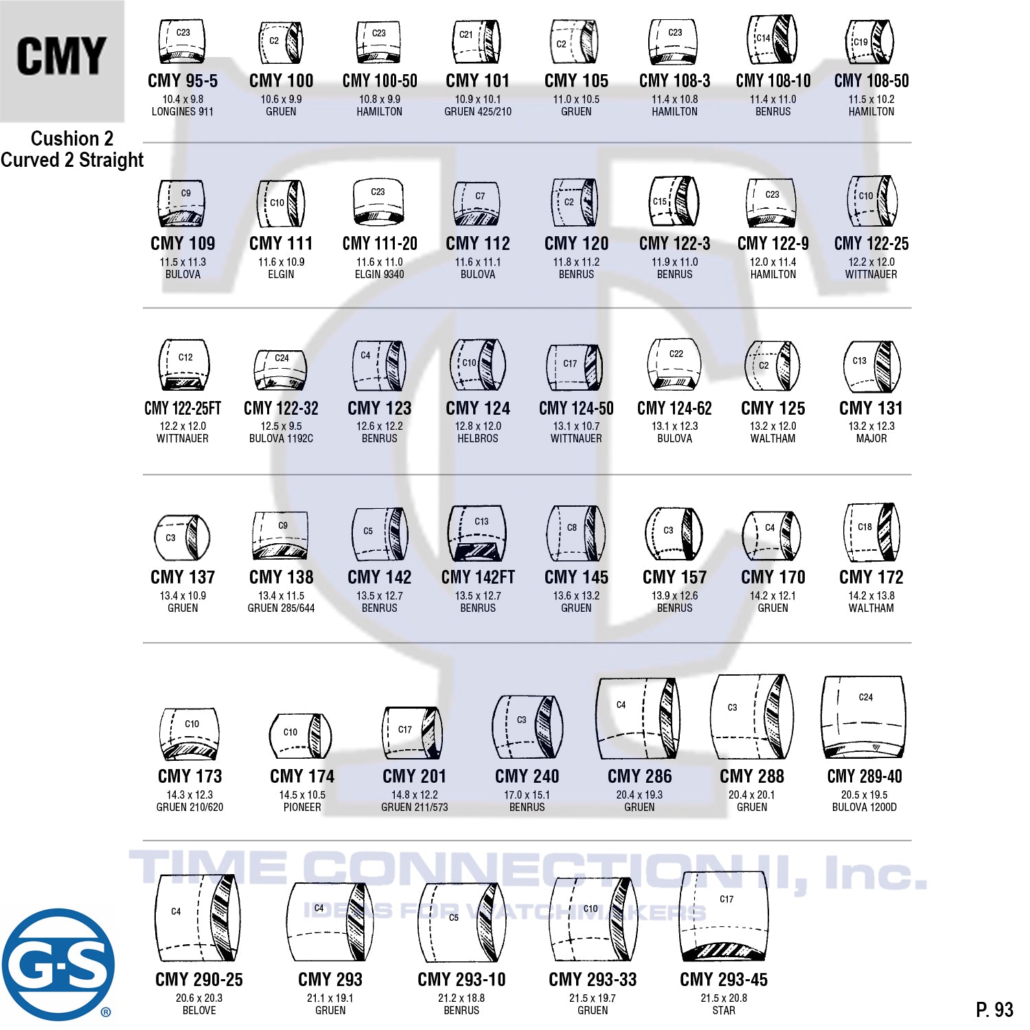 G-S CUSHION 2 CRUVED 2 STRAIGHT (CMY) MILITARY CYLINDER FANCY CRYSTALS - PLASTIC CURVED LOWER EDGE