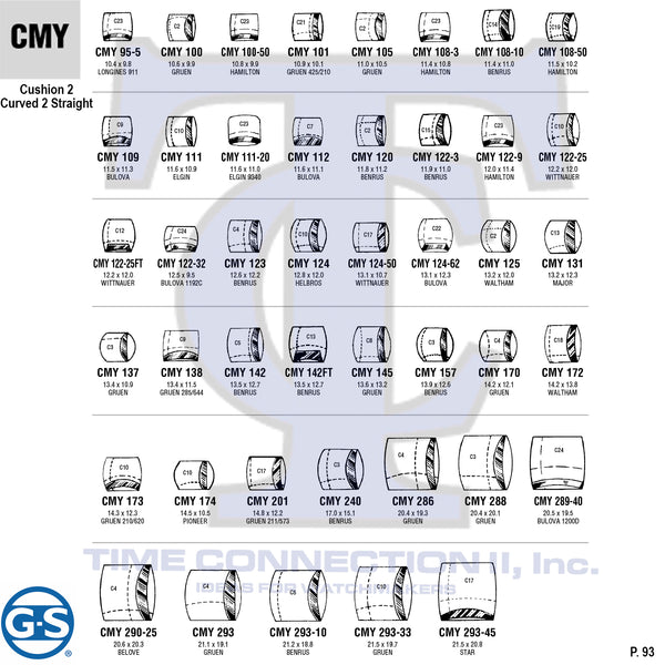 G-S CUSHION 2 CRUVED 2 STRAIGHT (CMY) MILITARY CYLINDER FANCY CRYSTALS - PLASTIC CURVED LOWER EDGE