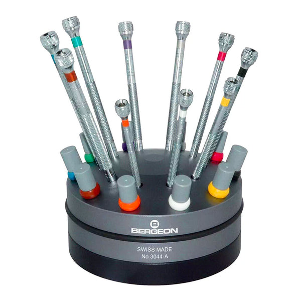 Bergeon 3044-A Set of 10 Stainless Steel Screwdrivers in Rotating Stand