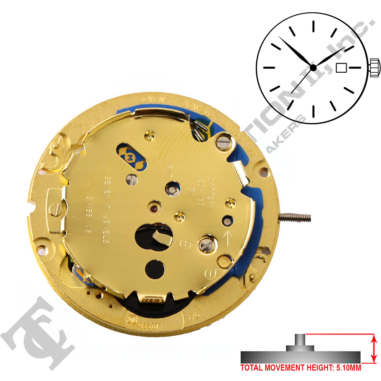 ETA 955.612 3 Hands Swiss Made Quartz Movement Ht. 5.10MM