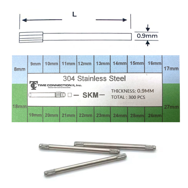 Assortment of Stainless Steel Knurled Pins Ø0.90mm (300 Pieces) Range: 8mm to 27mm