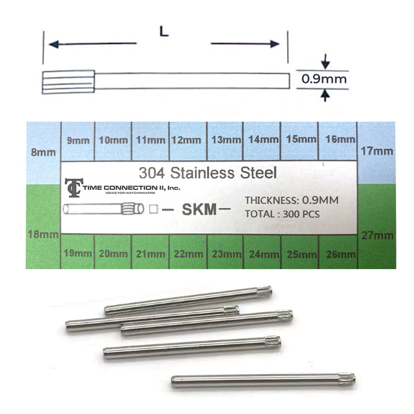 Assortment of Stainless Steel Knurled Pins Ø0.90mm (300 Pieces) Range: 8mm to 27mm