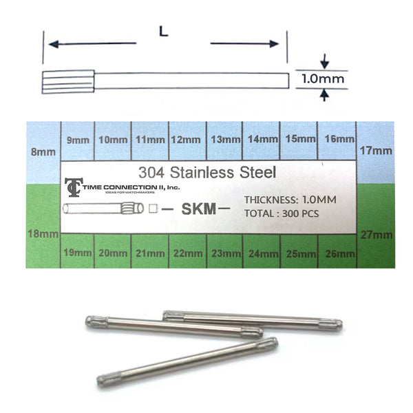 Assortment of Stainless Steel Knurled Pins Ø1.00mm (300 Pieces) Range: 8mm to 27mm