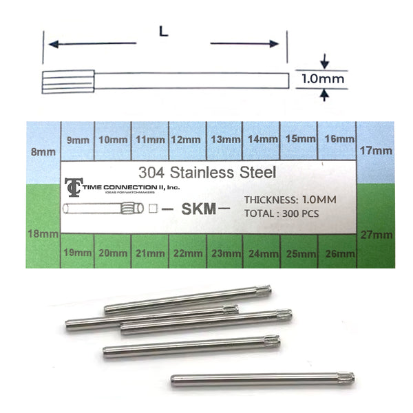 Assortment of Stainless Steel Knurled Pins Ø1.00mm (300 Pieces) Range: 8mm to 27mm