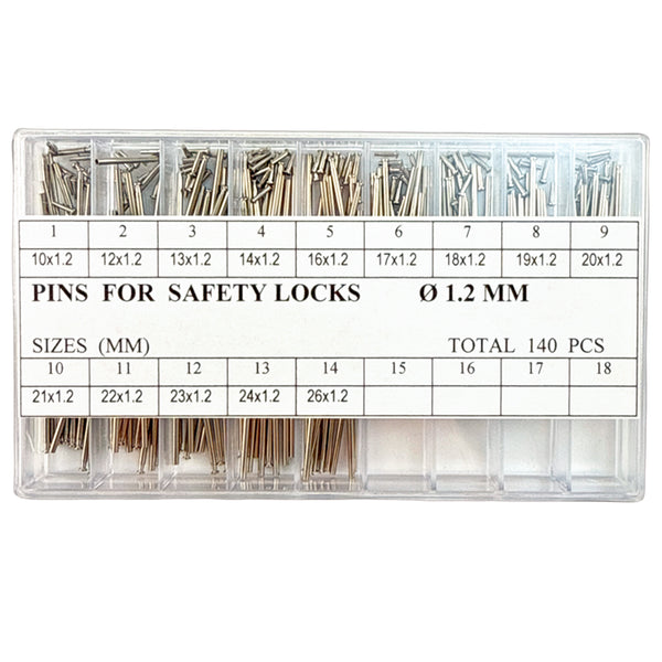 1.2mm Tri Fold Buckle Pins Set Assortment of 140 Pieces (10mm to 26mm)