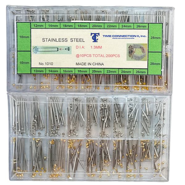 Stainless Steel Pressure Pin Tube Assortment 1.3mm x 10mm to 28mm (Total 200 PCs)