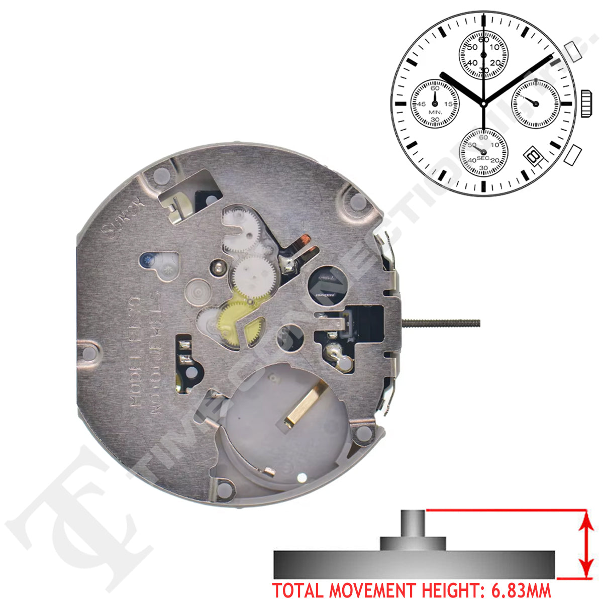 SUNON PE704 Chinese Quartz 3 Hands Multi Function Watch Movement Ht. 6.83mm