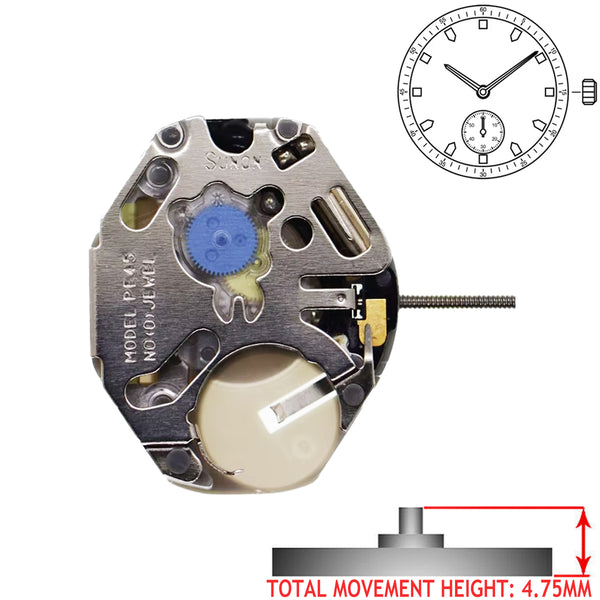 SUNON PE45 2 Hands Chinese Quartz Watch Movement Ht. 4.75mm