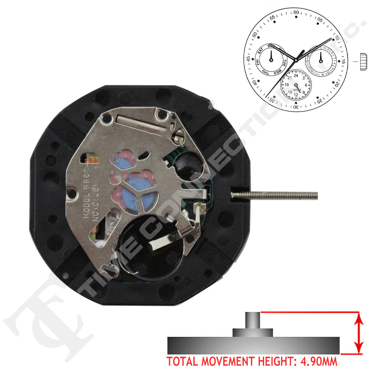 SUNON PE801 Chinese Quartz 3 Hands Watch Movement Ht. 4.90mm