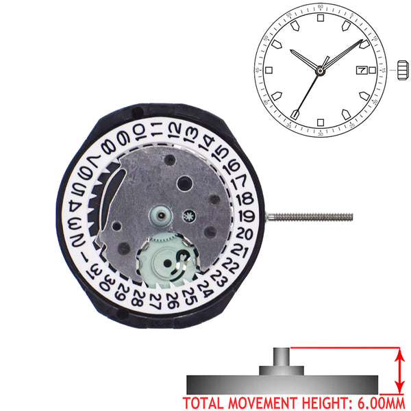 SUNON SL25D 3 Hands Chinese Quartz Watch Movement Ht. 6.00mm