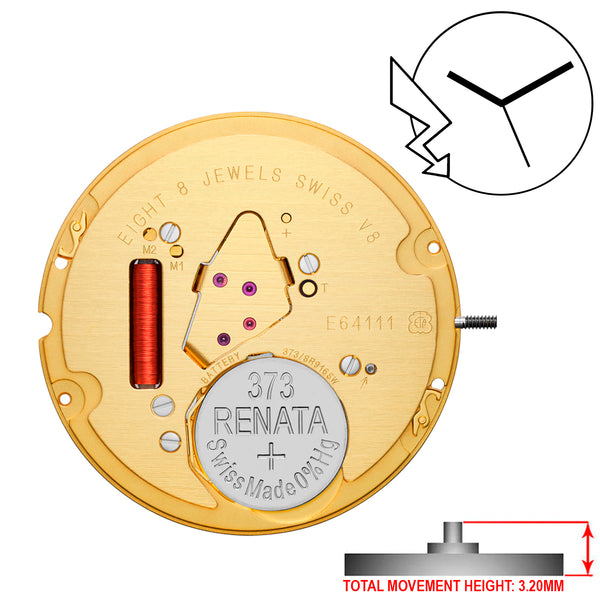 ETA E64.111 3 Hands Swiss Made Quartz Movement Ht. 3.20MM (Various Dates)