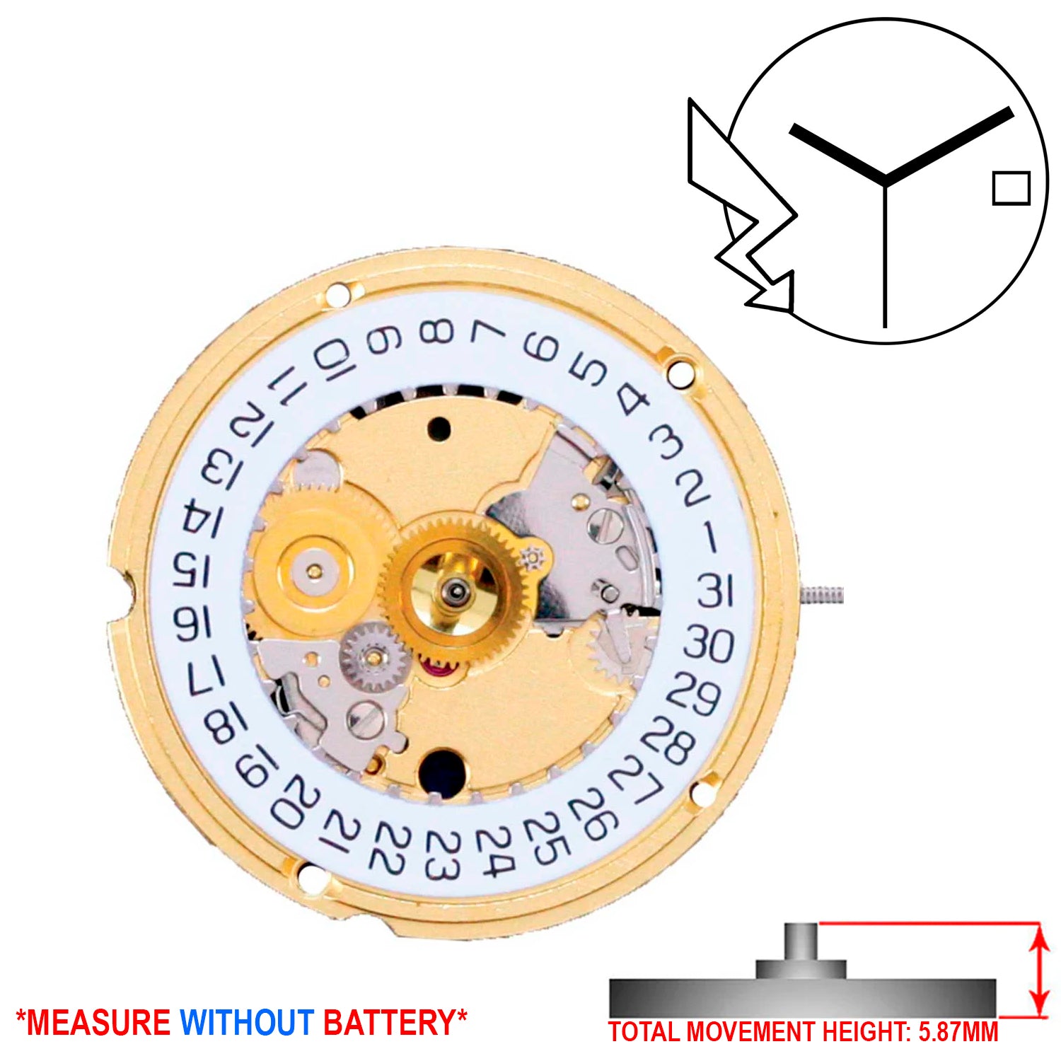 ETA 956.612 3 Hands Swiss Made Quartz Movement Ht. 5.87MM