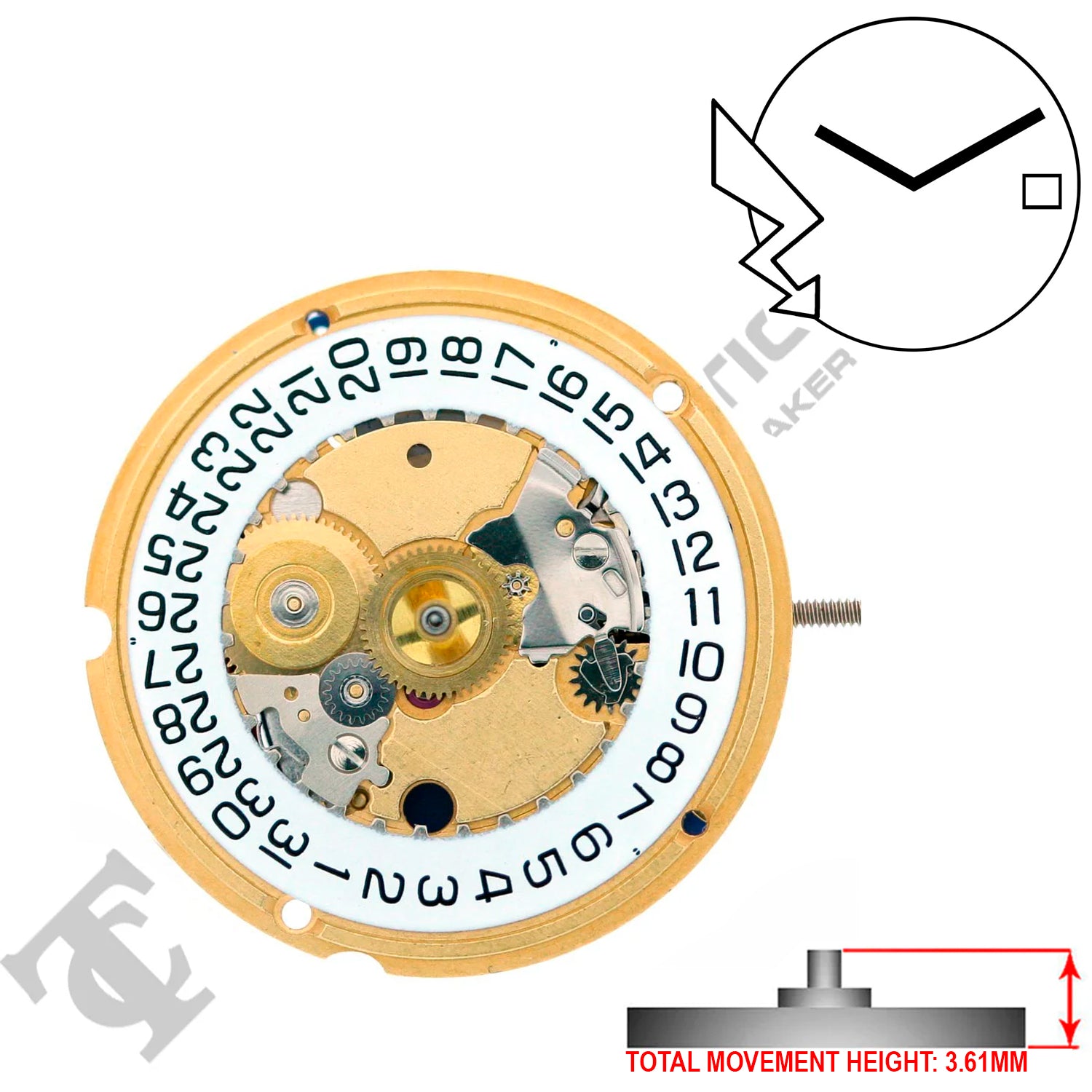 ETA 956.412 2 Hands Swiss Made Quartz Movement Ht. 3.61MM (Various Dates)